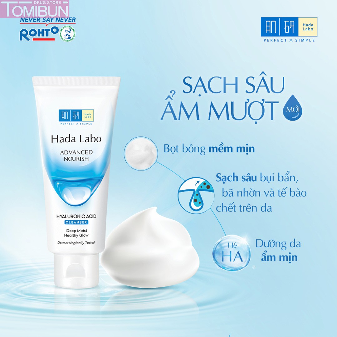 KEM RỬA MẶT HADA LABO SẠCH SÂU DƯỠNG ẨM ADVANCED NOURISH HYALURONIC ACID CLEANSER 80G